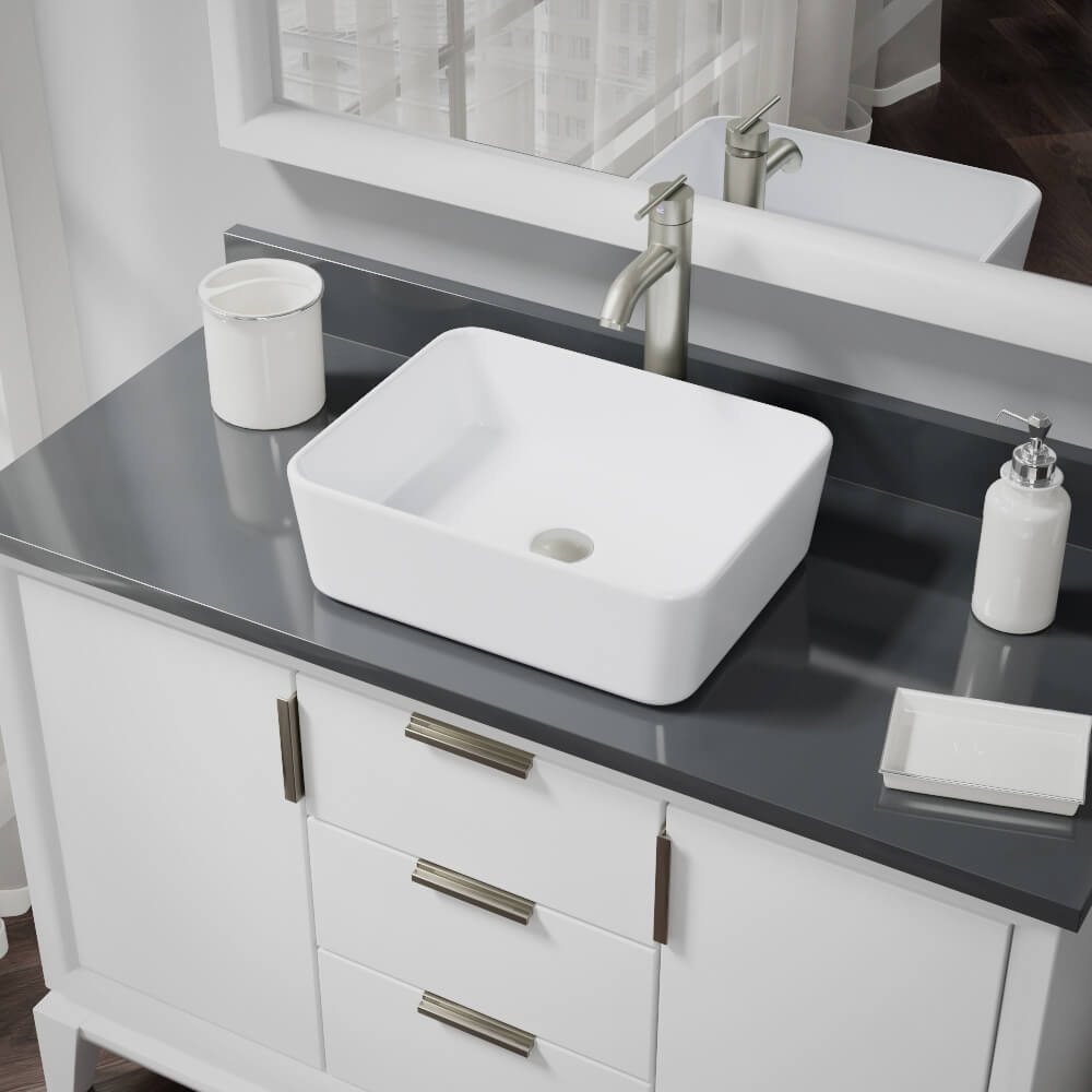 Alternate Image for Rene 19" Rectangle Porcelain Bathroom Sink, White, with Faucet, R2-5007-W-R9-7001-BN