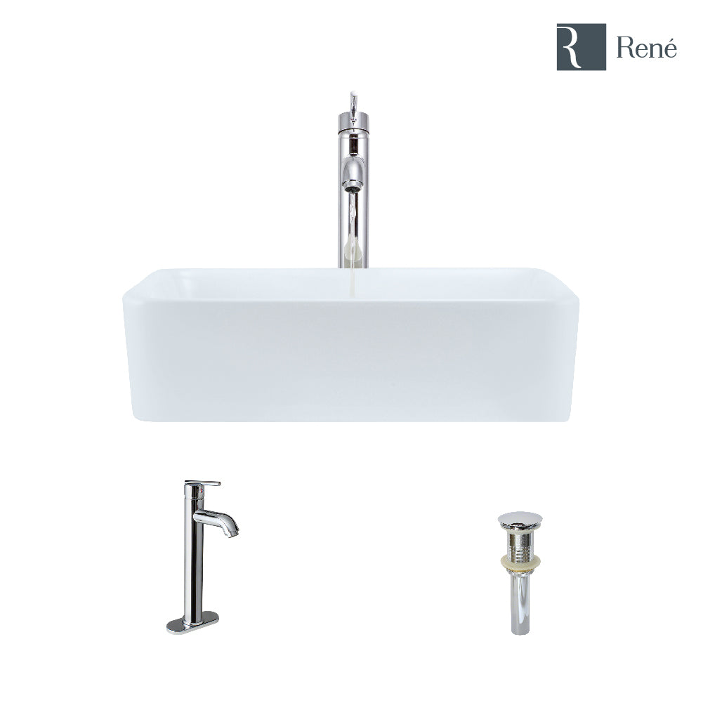 Alternate Image for Rene 19" Rectangle Porcelain Bathroom Sink, White, with Faucet, R2-5007-W-R9-7001-C