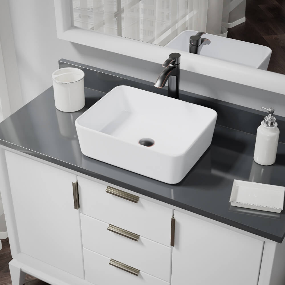 Alternate Image for Rene 19" Rectangle Porcelain Bathroom Sink, White, with Faucet, R2-5007-W-R9-7006-ABR