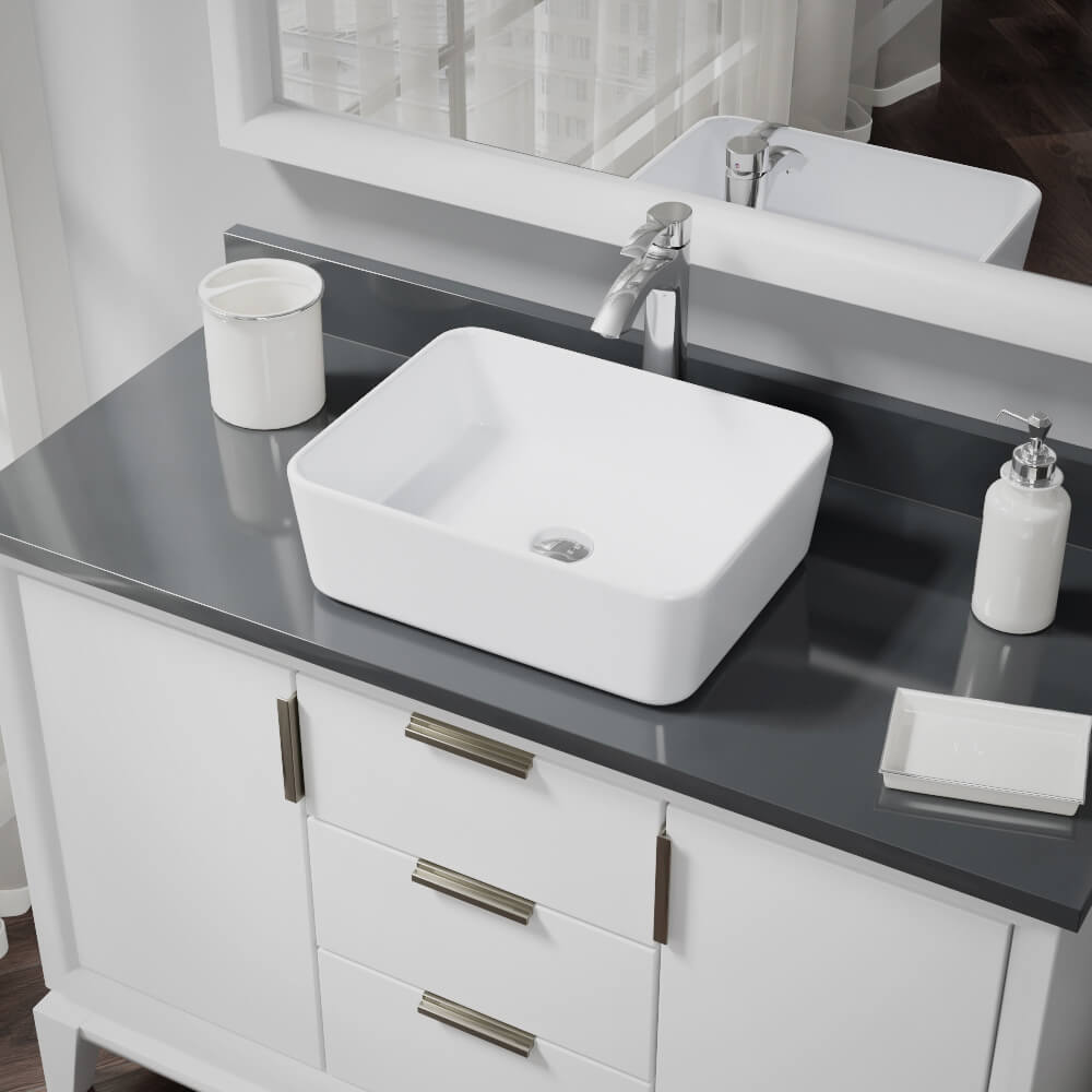 Alternate Image for Rene 19" Rectangle Porcelain Bathroom Sink, White, with Faucet, R2-5007-W-R9-7006-C