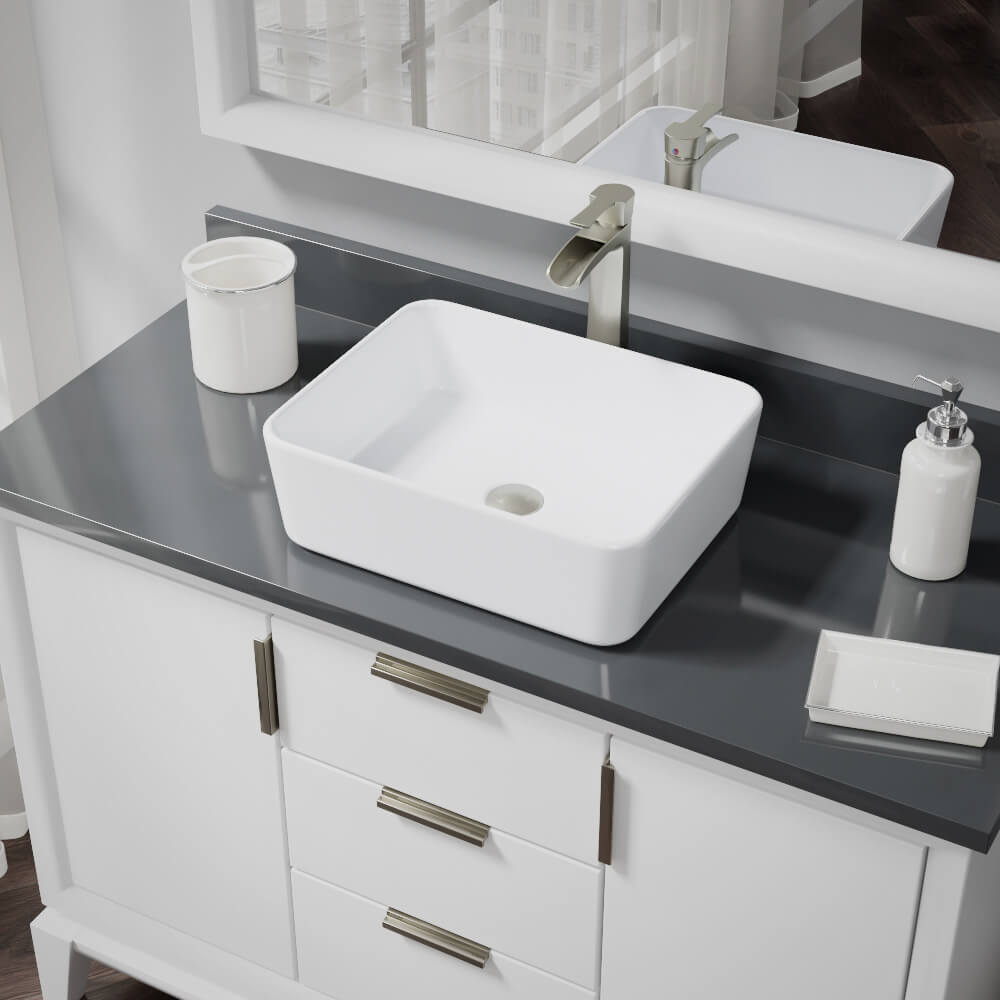 Alternate Image for Rene 19" Rectangle Porcelain Bathroom Sink, White, with Faucet, R2-5007-W-R9-7007-BN