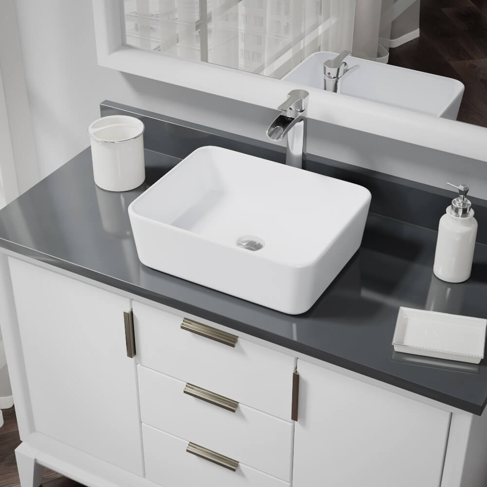 Alternate Image for Rene 19" Rectangle Porcelain Bathroom Sink, White, with Faucet, R2-5007-W-R9-7007-C