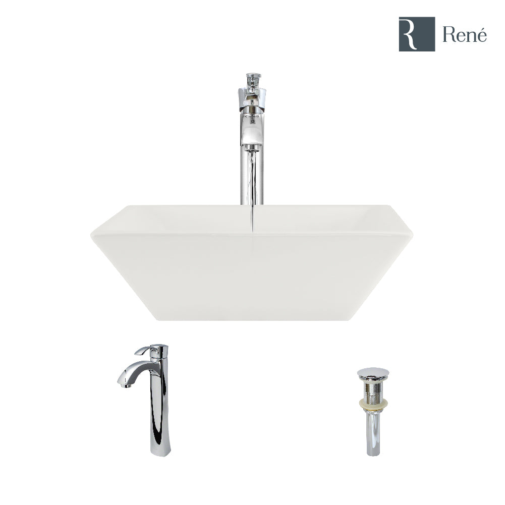 Alternate Image for Rene 16" Square Porcelain Bathroom Sink, Biscuit, with Faucet, R2-5010-B-R9-7006-C