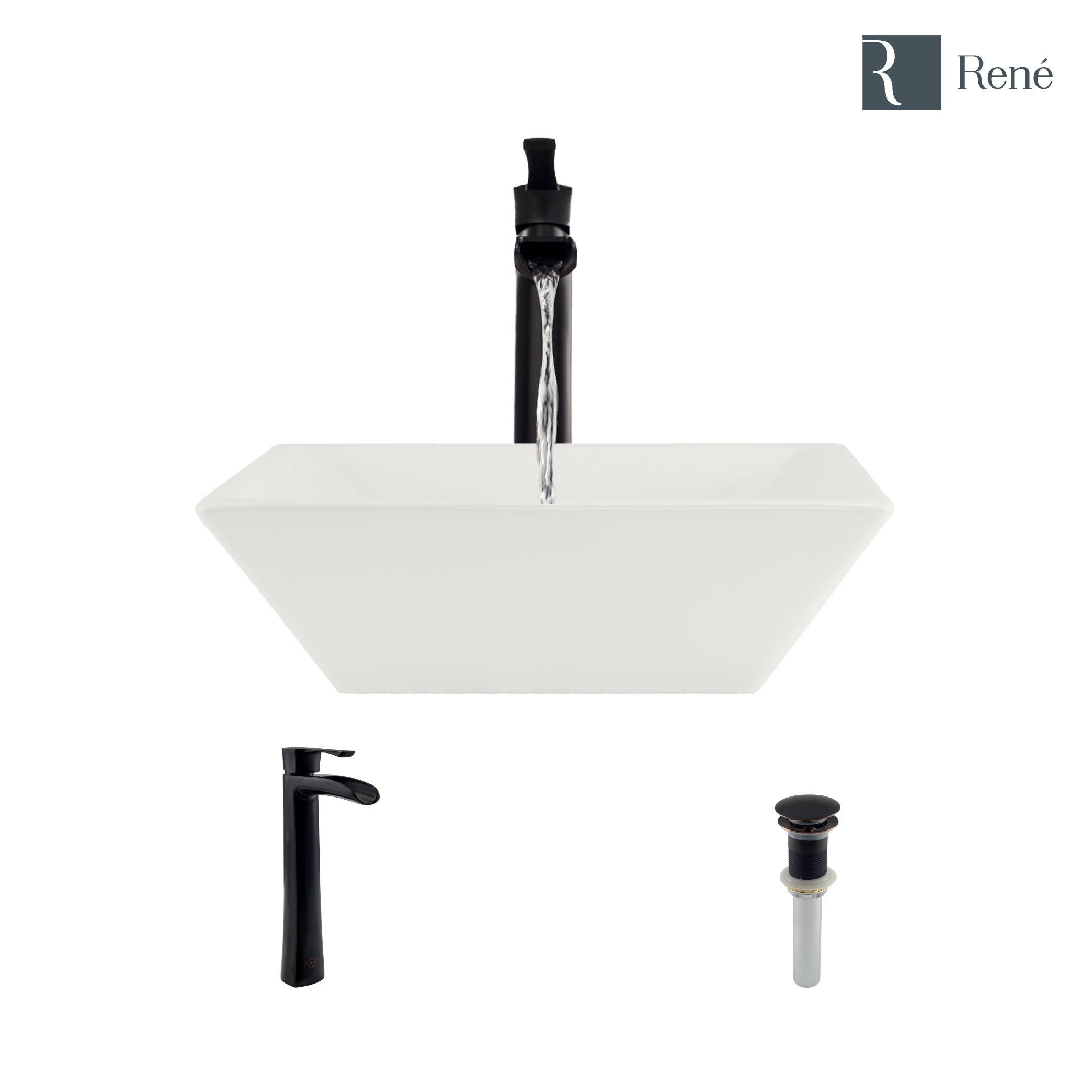 Alternate Image for Rene 16" Square Porcelain Bathroom Sink, Biscuit, with Faucet, R2-5010-B-R9-7007-ABR