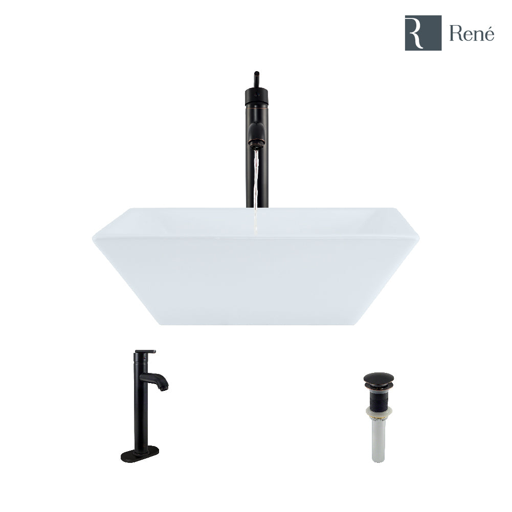 Alternate Image for Rene 16" Square Porcelain Bathroom Sink, White, with Faucet, R2-5010-W-R9-7001-ABR