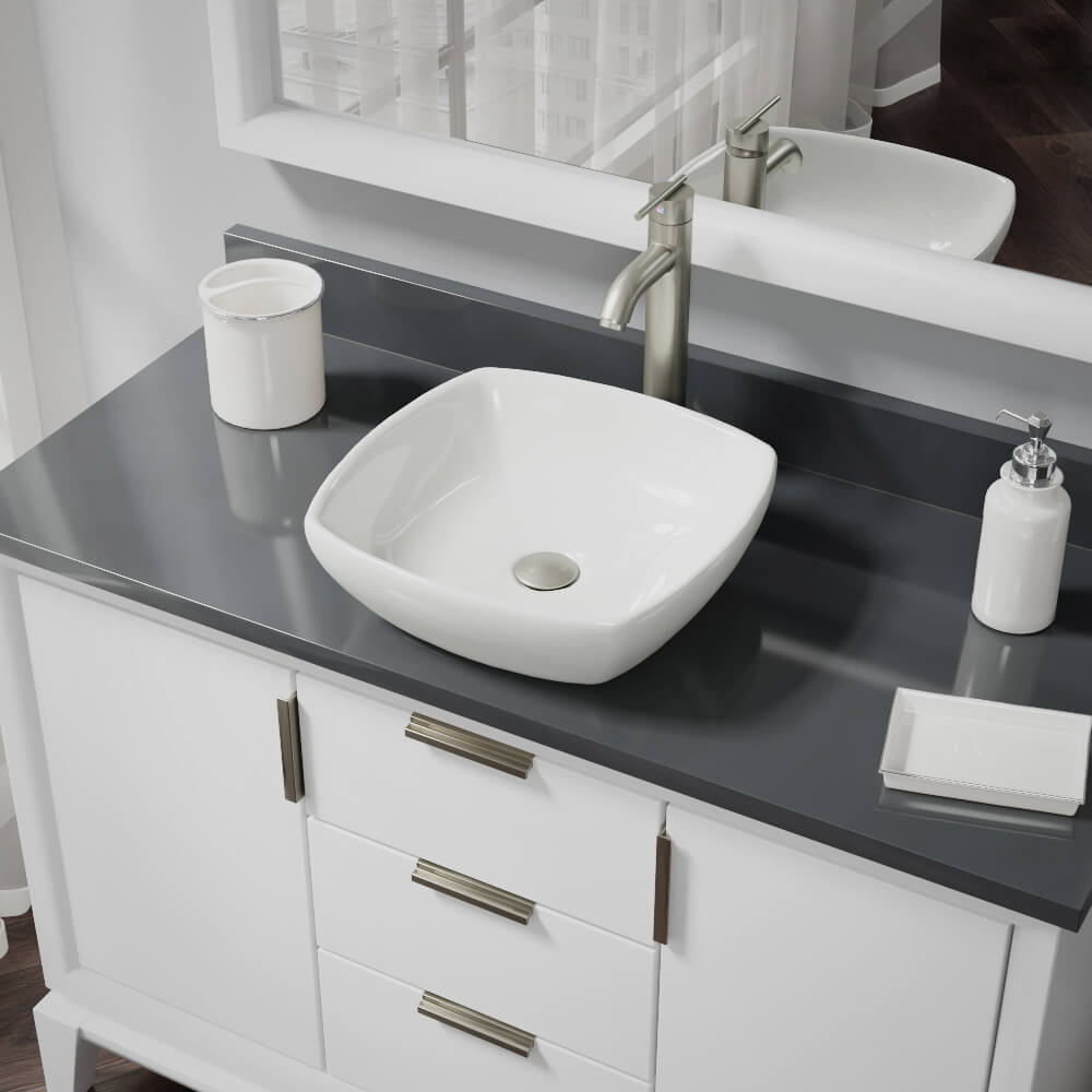 Alternate Image for Rene 17" Round Porcelain Bathroom Sink, Biscuit, with Faucet, R2-5011-B-R9-7001-BN