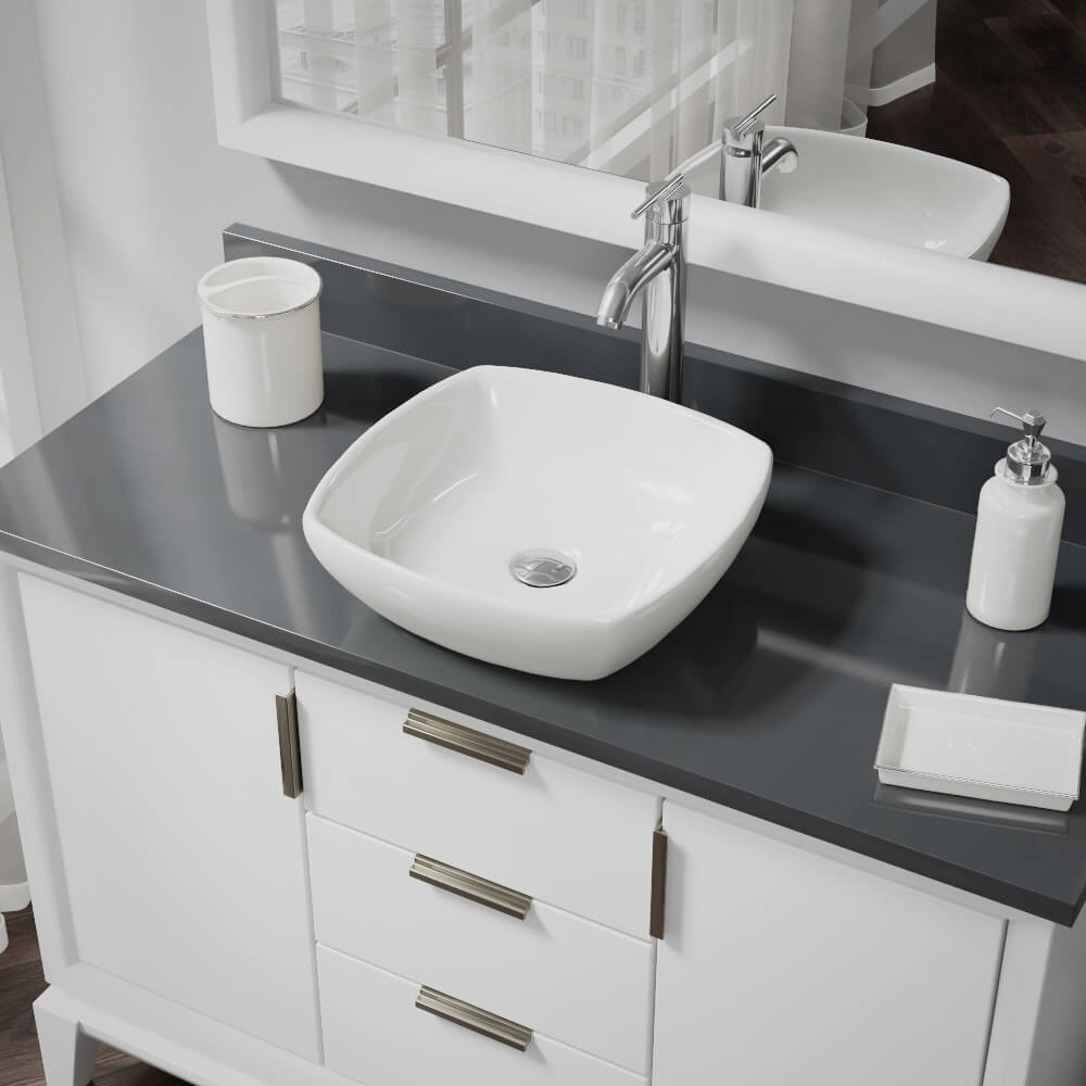 Alternate Image for Rene 17" Round Porcelain Bathroom Sink, Biscuit, with Faucet, R2-5011-B-R9-7001-C