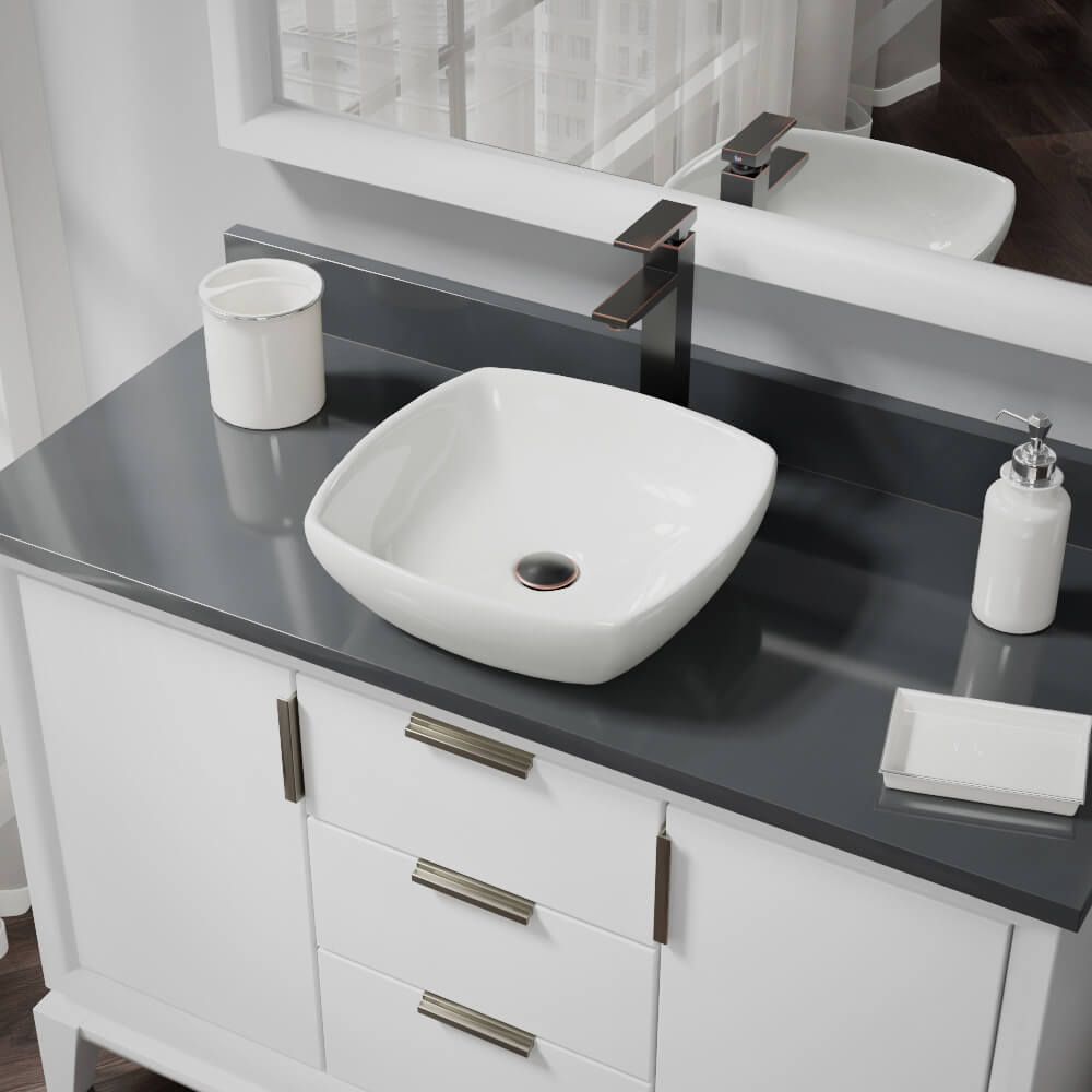 Alternate Image for Rene 17" Round Porcelain Bathroom Sink, Biscuit, with Faucet, R2-5011-B-R9-7003-ABR