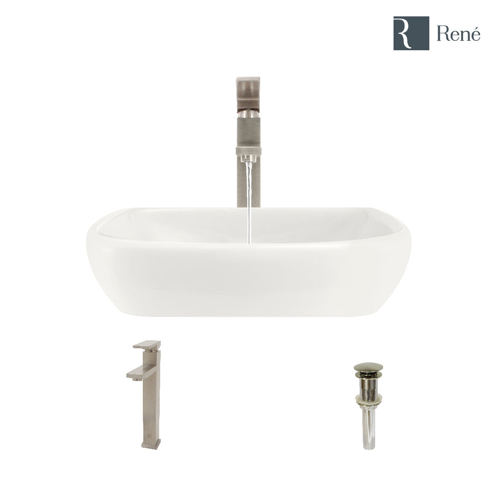 Alternate Image for Rene 17" Round Porcelain Bathroom Sink, Biscuit, with Faucet, R2-5011-B-R9-7003-BN