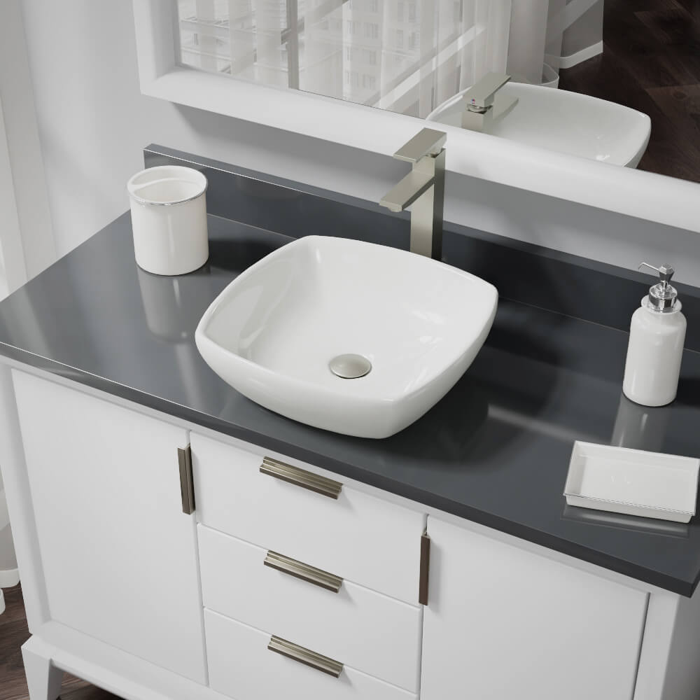 Alternate Image for Rene 17" Round Porcelain Bathroom Sink, Biscuit, with Faucet, R2-5011-B-R9-7003-BN