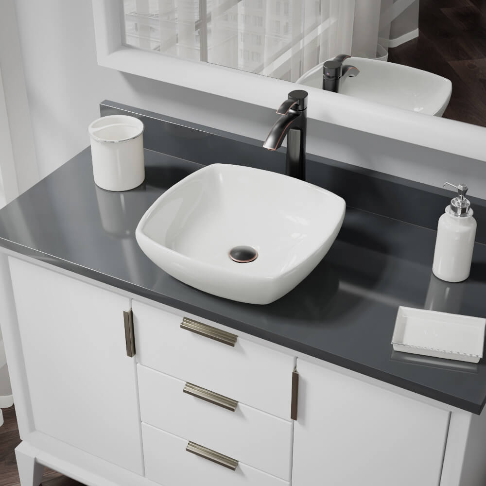 Alternate Image for Rene 17" Round Porcelain Bathroom Sink, Biscuit, with Faucet, R2-5011-B-R9-7006-ABR