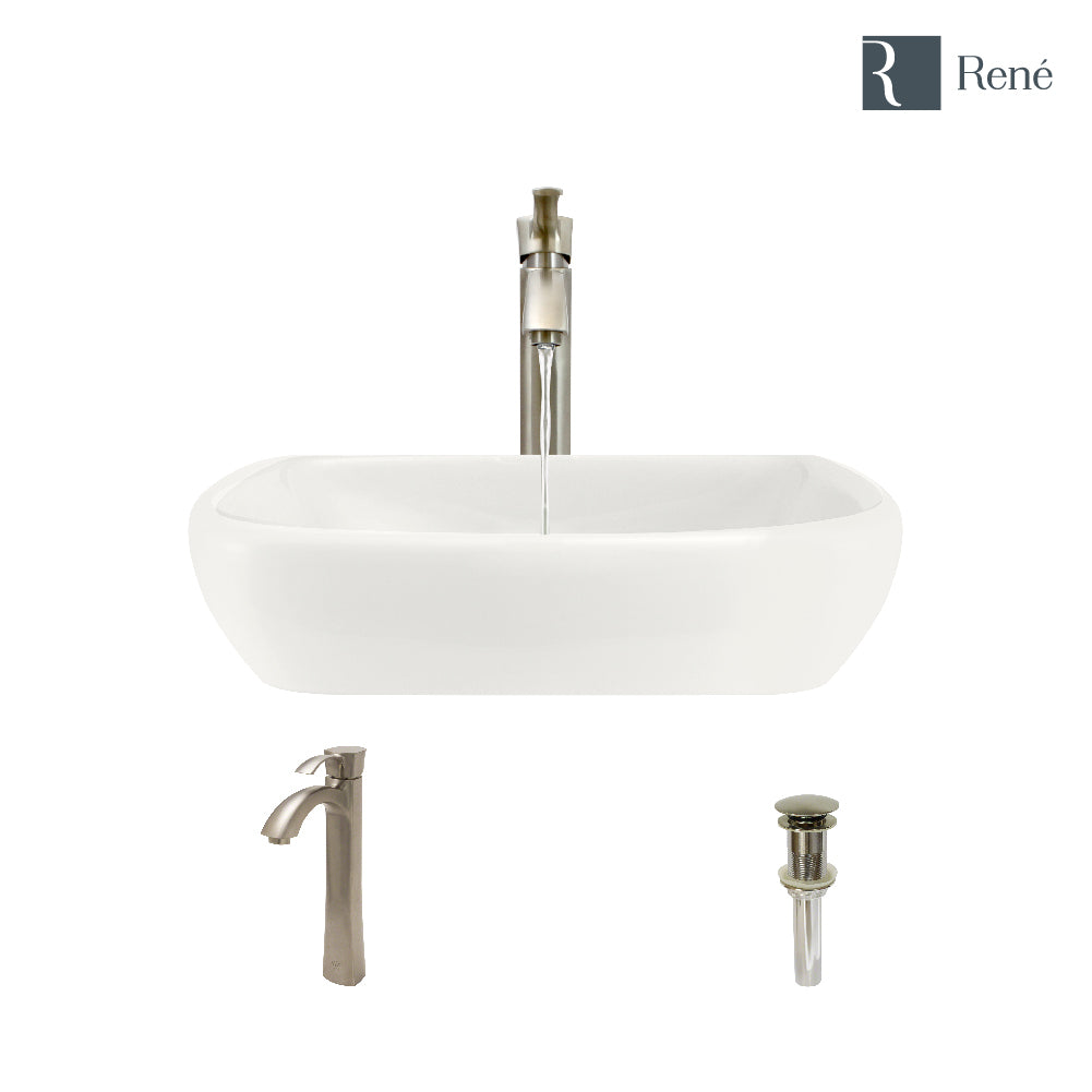 Alternate Image for Rene 17" Round Porcelain Bathroom Sink, Biscuit, with Faucet, R2-5011-B-R9-7006-BN