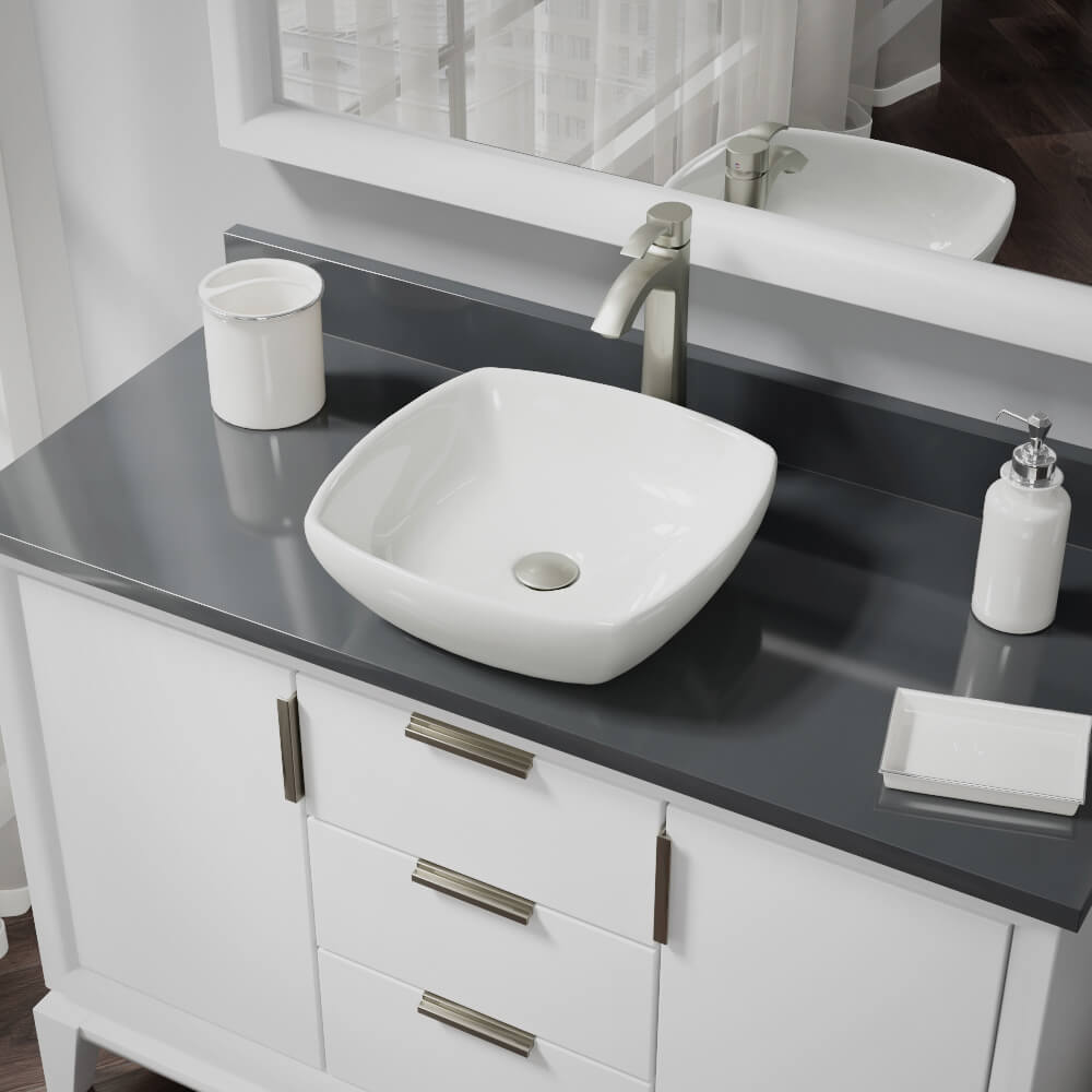 Alternate Image for Rene 17" Round Porcelain Bathroom Sink, Biscuit, with Faucet, R2-5011-B-R9-7006-BN