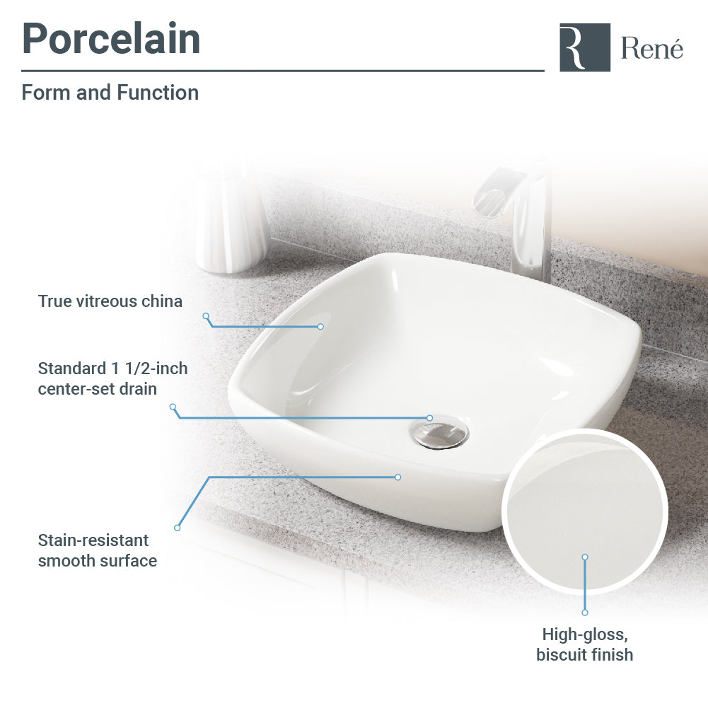 Rene 17" Round Porcelain Bathroom Sink, Biscuit, with Faucet, R2-5011-B-R9-7007-C - The Sink Boutique