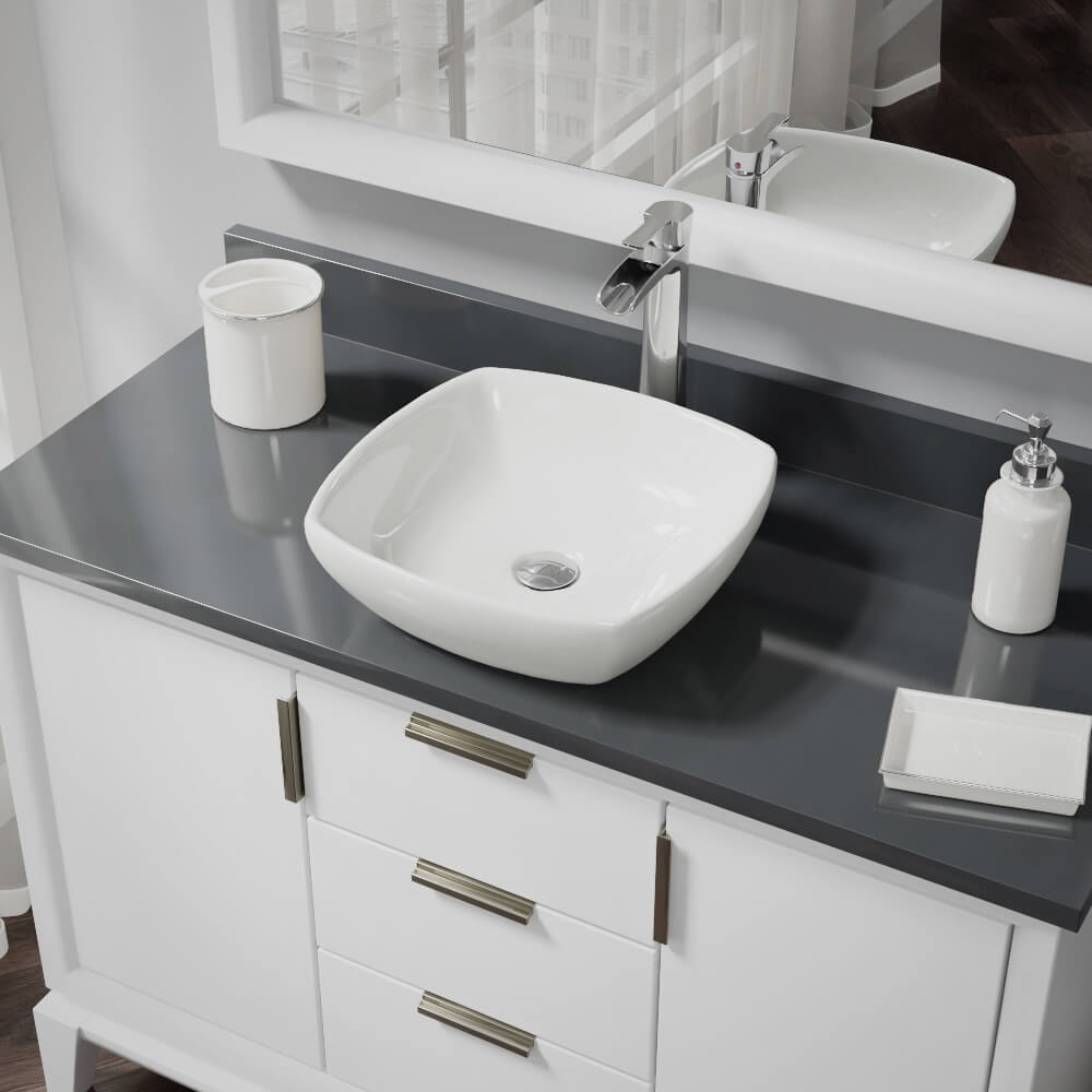 Alternate Image for Rene 17" Round Porcelain Bathroom Sink, Biscuit, with Faucet, R2-5011-B-R9-7007-C