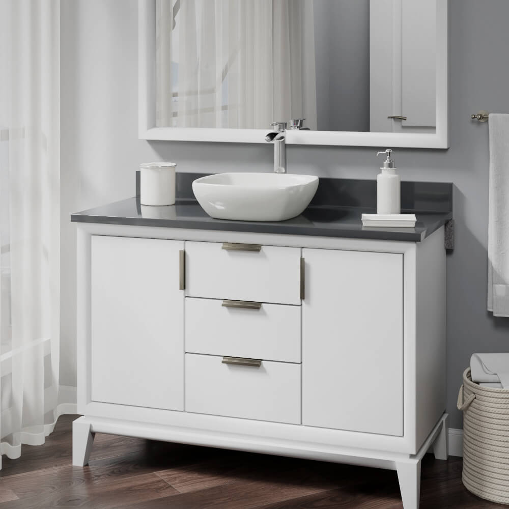 Alternate Image for Rene 17" Round Porcelain Bathroom Sink, Biscuit, with Faucet, R2-5011-B-R9-7007-C