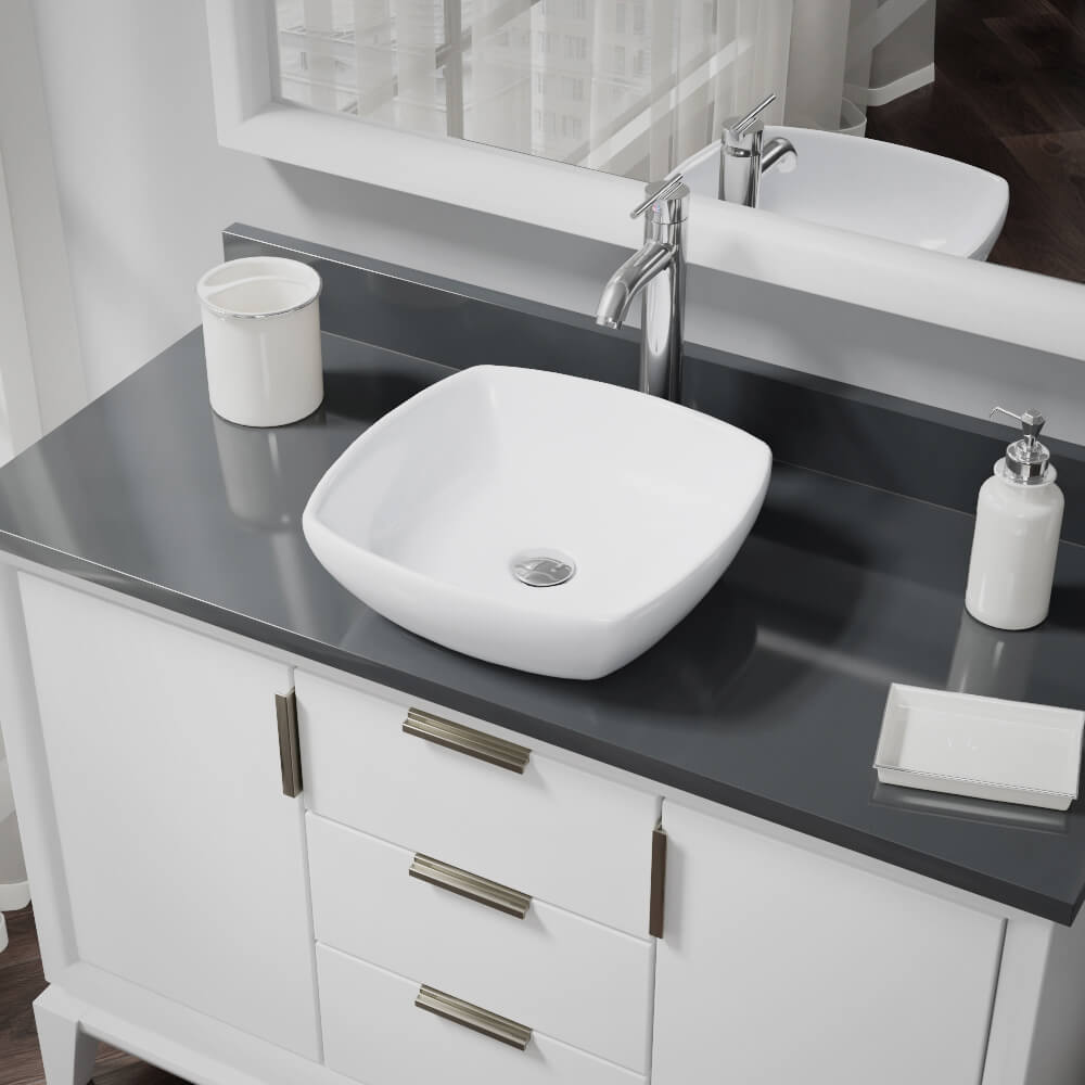 Alternate Image for Rene 17" Round Porcelain Bathroom Sink, White, with Faucet, R2-5011-W-R9-7001-C