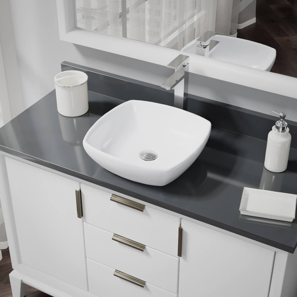 Alternate Image for Rene 17" Round Porcelain Bathroom Sink, White, with Faucet, R2-5011-W-R9-7003-C
