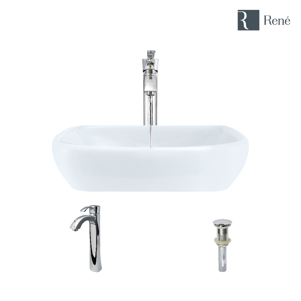 Alternate Image for Rene 17" Round Porcelain Bathroom Sink, White, with Faucet, R2-5011-W-R9-7006-C