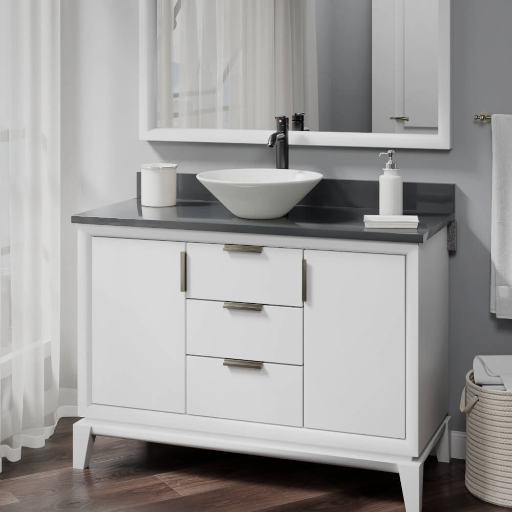 Alternate Image for Rene 17" Round Porcelain Bathroom Sink, Biscuit, with Faucet, R2-5015-B-R9-7001-ABR