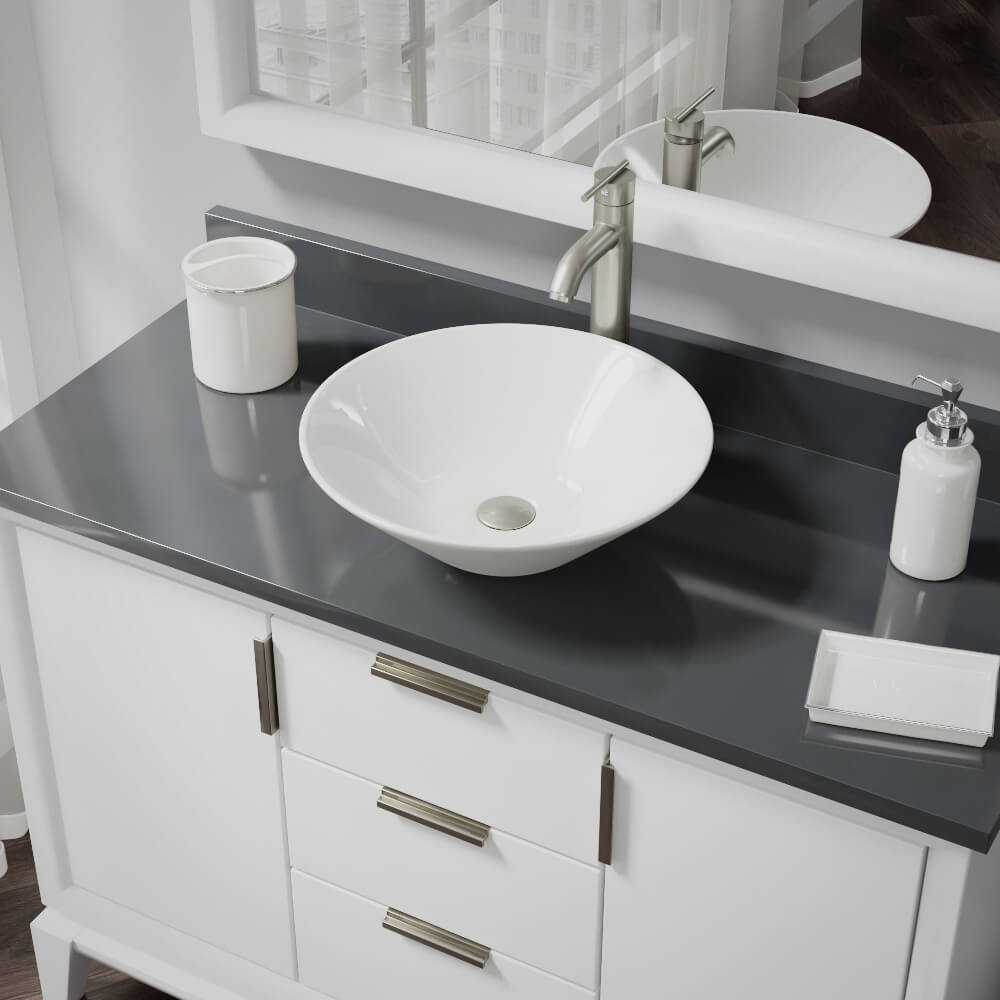 Alternate Image for Rene 17" Round Porcelain Bathroom Sink, Biscuit, with Faucet, R2-5015-B-R9-7001-BN