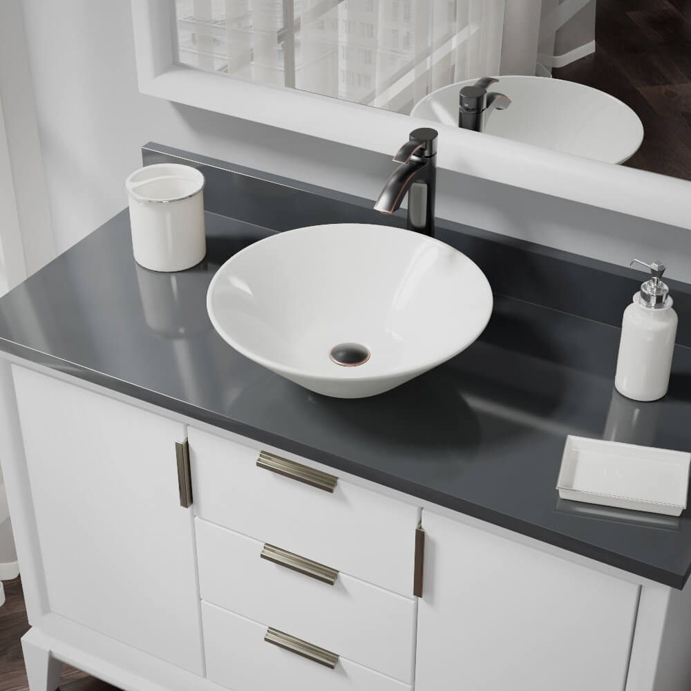 Alternate Image for Rene 17" Round Porcelain Bathroom Sink, Biscuit, with Faucet, R2-5015-B-R9-7006-ABR