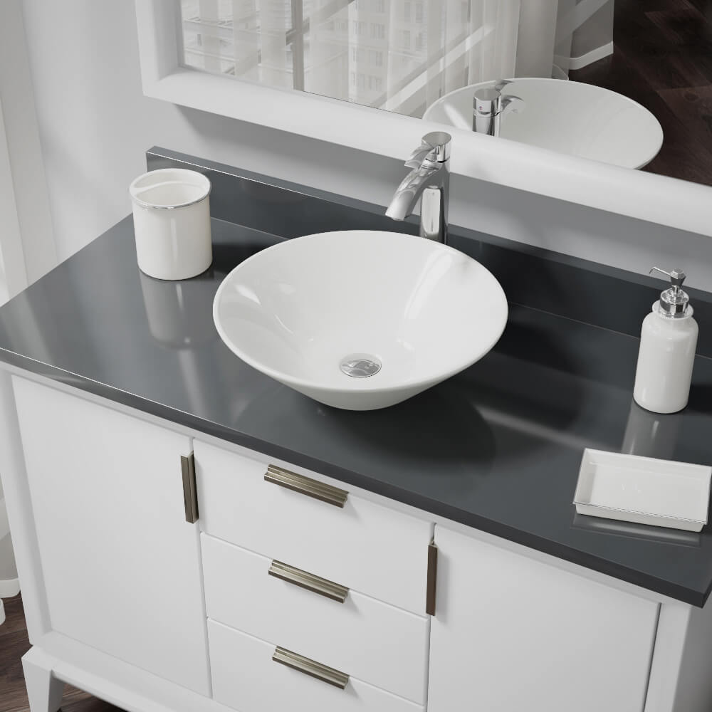 Alternate Image for Rene 17" Round Porcelain Bathroom Sink, Biscuit, with Faucet, R2-5015-B-R9-7006-C