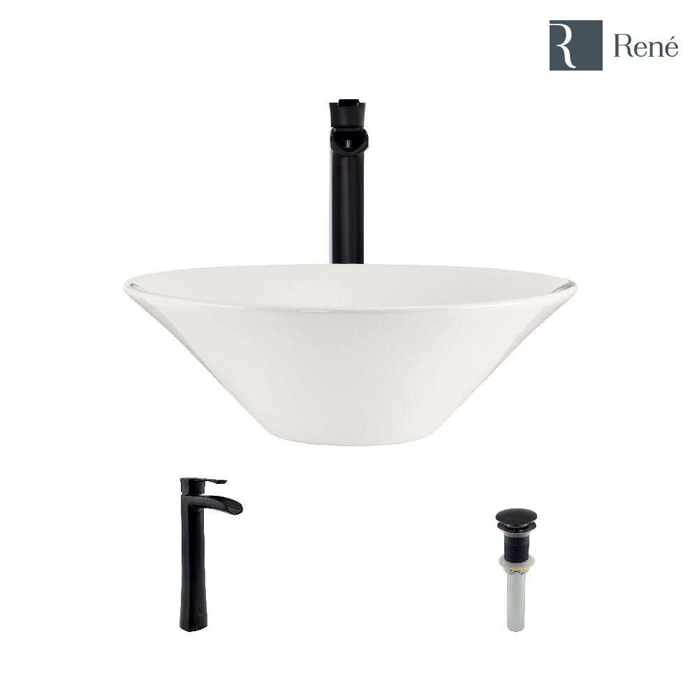 Alternate Image for Rene 17" Round Porcelain Bathroom Sink, Biscuit, with Faucet, R2-5015-B-R9-7007-ABR