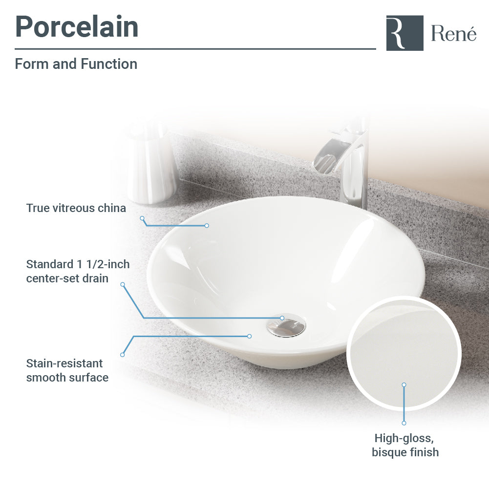 Alternate Image for Rene 17" Round Porcelain Bathroom Sink, Biscuit, with Faucet, R2-5015-B-R9-7007-ABR