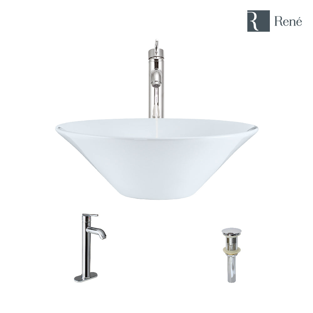 Alternate Image for Rene 17" Round Porcelain Bathroom Sink, White, with Faucet, R2-5015-W-R9-7001-C