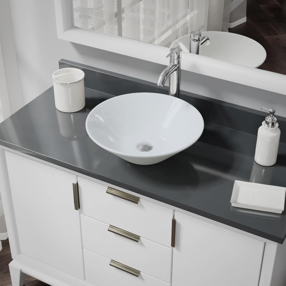 Alternate Image for Rene 17" Round Porcelain Bathroom Sink, White, with Faucet, R2-5015-W-R9-7001-C