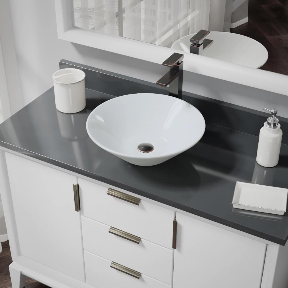 Alternate Image for Rene 17" Round Porcelain Bathroom Sink, White, with Faucet, R2-5015-W-R9-7003-ABR