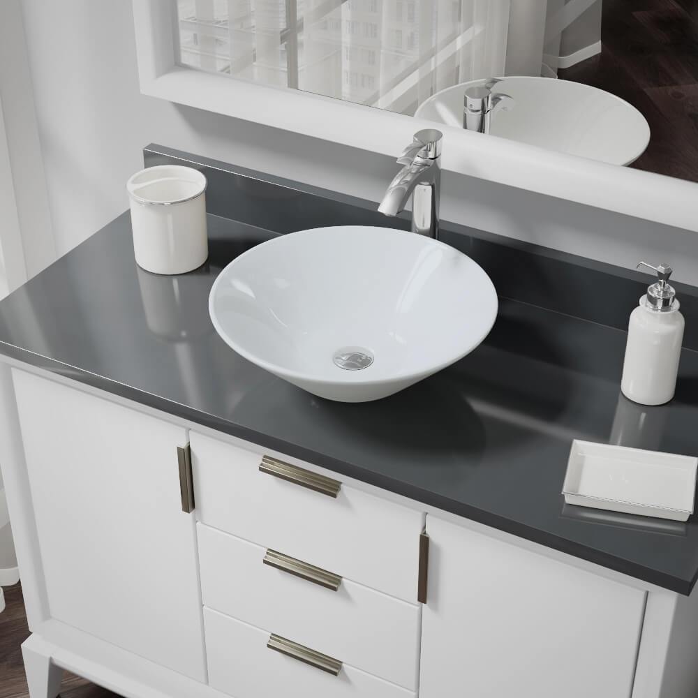 Alternate Image for Rene 17" Round Porcelain Bathroom Sink, White, with Faucet, R2-5015-W-R9-7006-C
