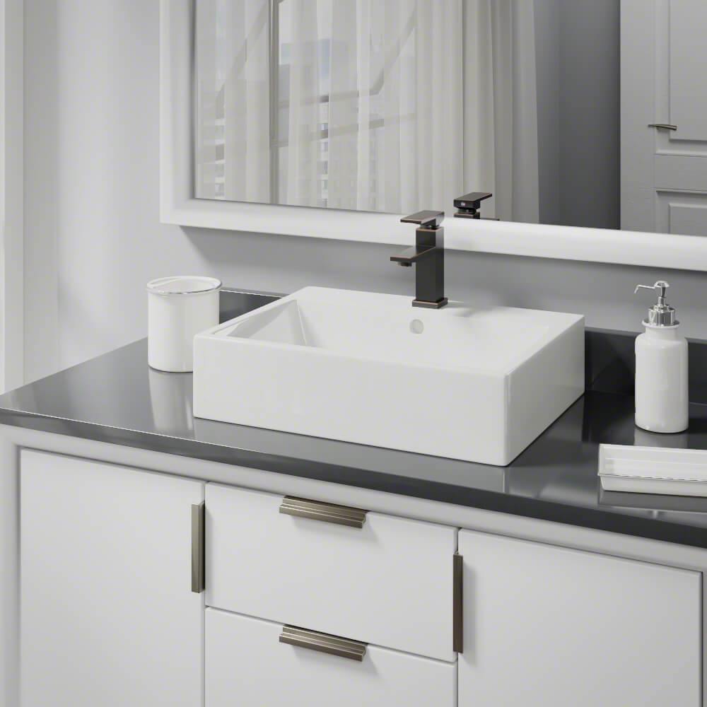 Alternate Image for Rene 21" Rectangle Porcelain Bathroom Sink, Biscuit, with Faucet, R2-5018-B-R9-7002-ABR