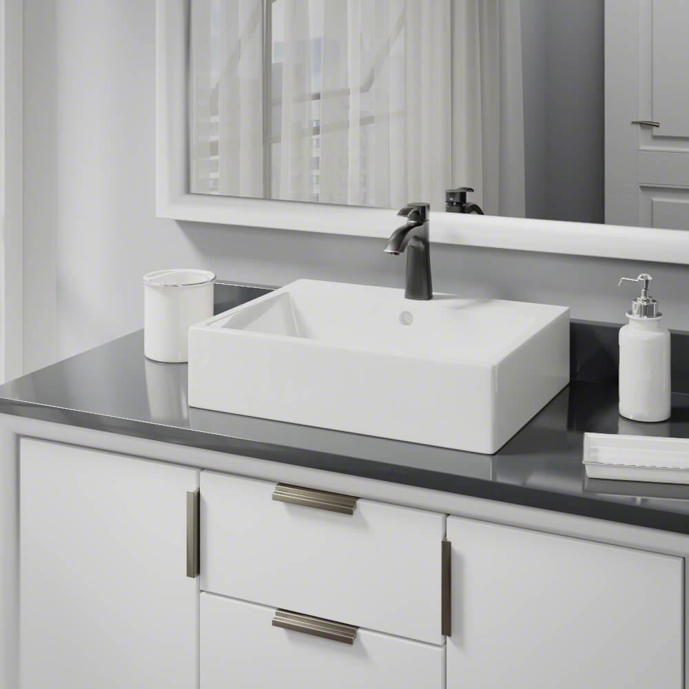Alternate Image for Rene 21" Rectangle Porcelain Bathroom Sink, Biscuit, with Faucet, R2-5018-B-R9-7005-ABR