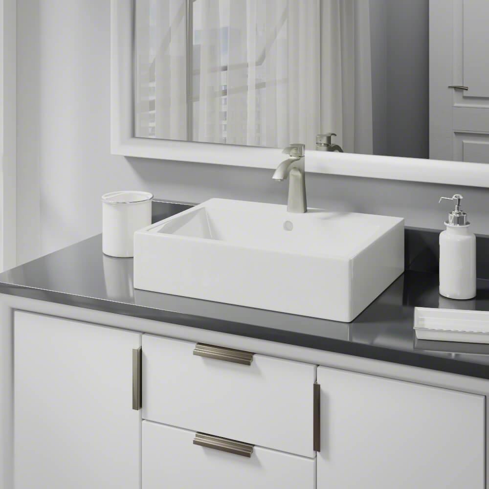 Alternate Image for Rene 21" Rectangle Porcelain Bathroom Sink, Biscuit, with Faucet, R2-5018-B-R9-7005-BN