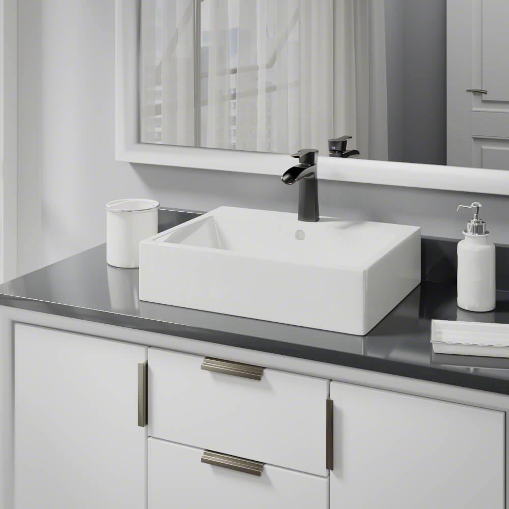 Alternate Image for Rene 21" Rectangle Porcelain Bathroom Sink, Biscuit, with Faucet, R2-5018-B-R9-7008-ABR
