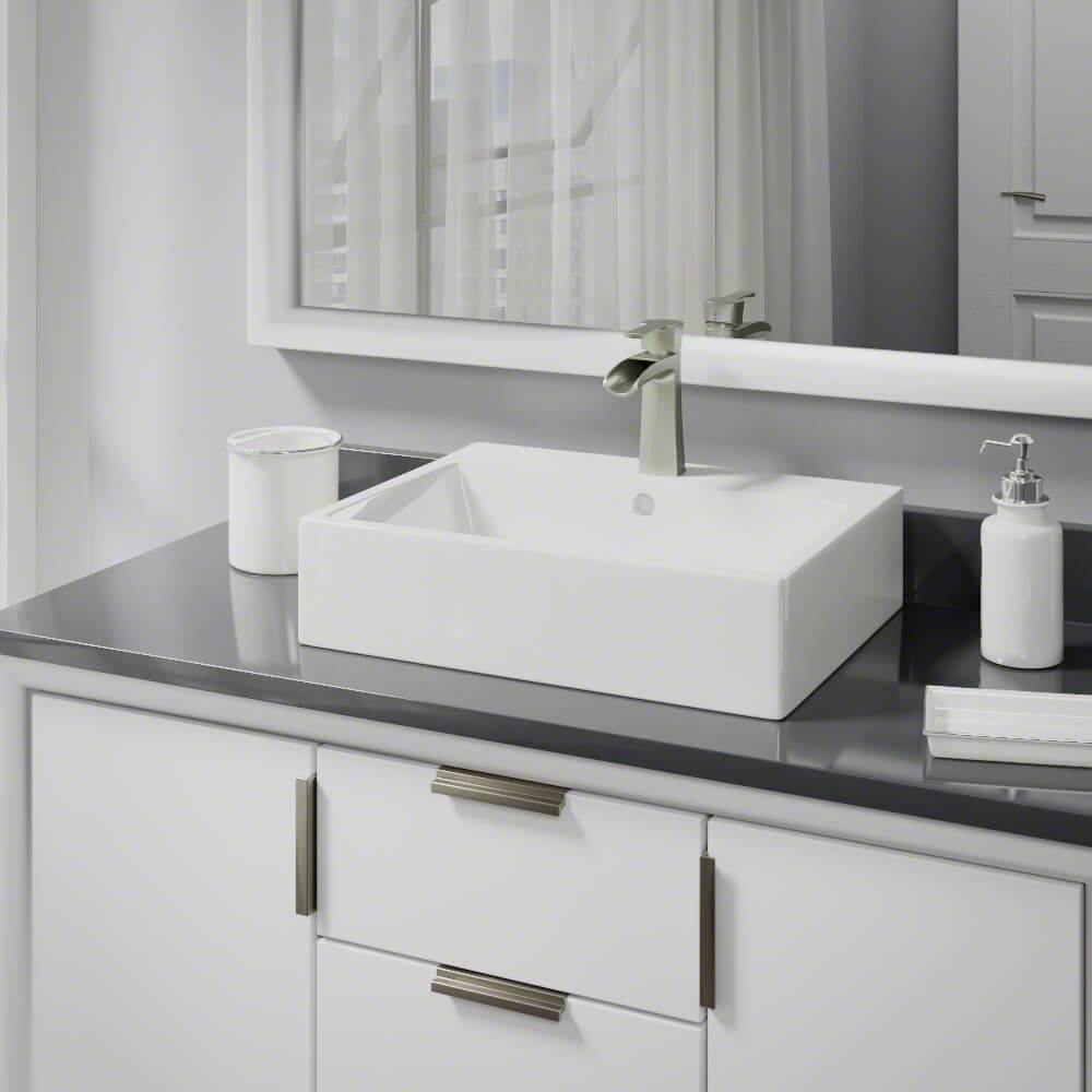 Alternate Image for Rene 21" Rectangle Porcelain Bathroom Sink, Biscuit, with Faucet, R2-5018-B-R9-7008-BN