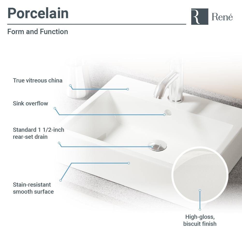 Rene 21" Rectangle Porcelain Bathroom Sink, Biscuit, with Faucet, R2-5018-B-R9-7008-C - The Sink Boutique