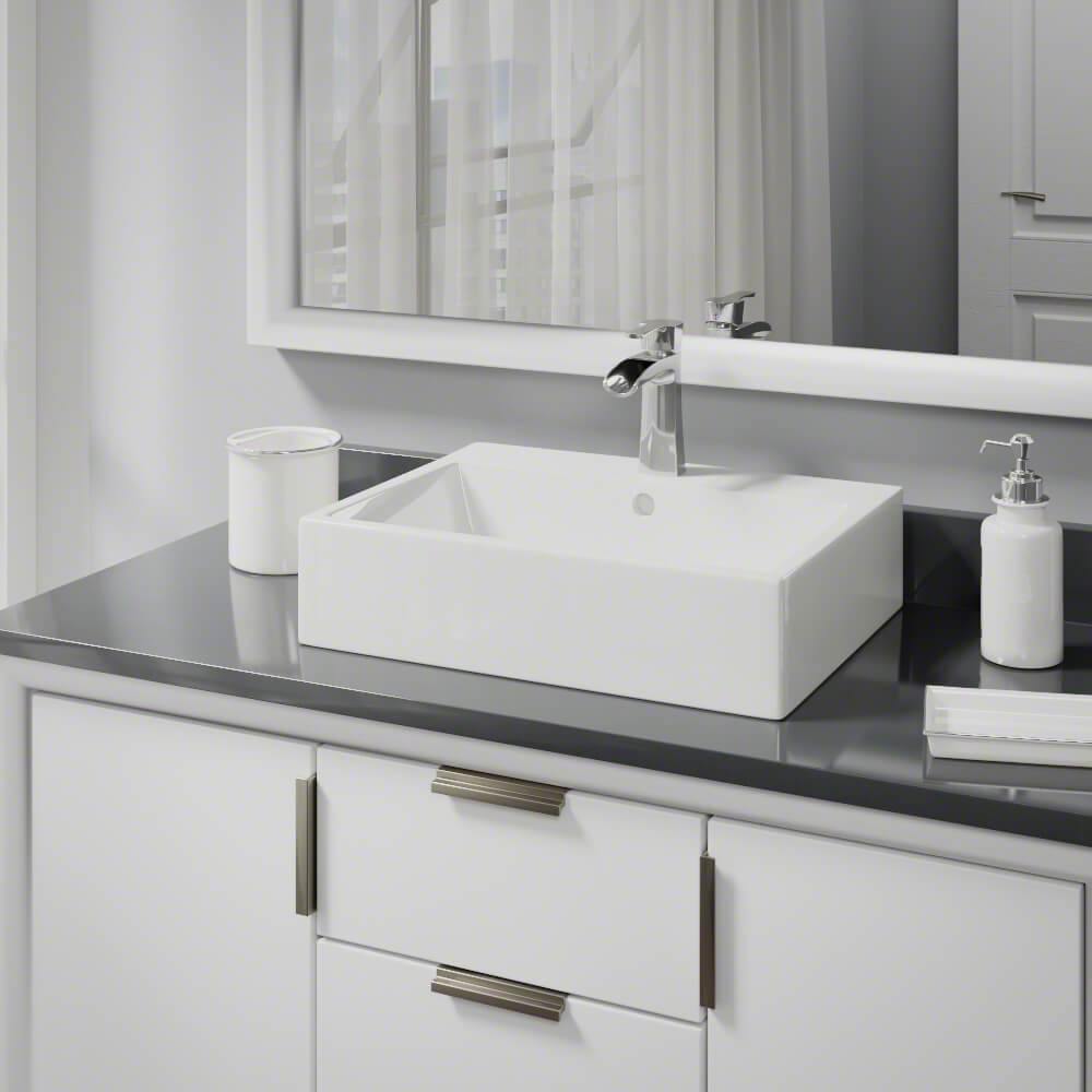 Alternate Image for Rene 21" Rectangle Porcelain Bathroom Sink, Biscuit, with Faucet, R2-5018-B-R9-7008-C