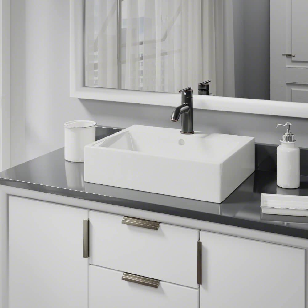 Alternate Image for Rene 21" Rectangle Porcelain Bathroom Sink, Biscuit, with Faucet, R2-5018-B-R9-7009-ABR