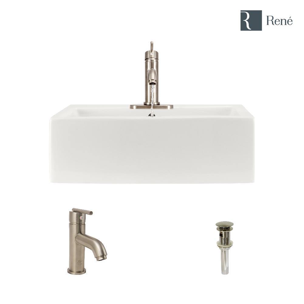 Alternate Image for Rene 21" Rectangle Porcelain Bathroom Sink, Biscuit, with Faucet, R2-5018-B-R9-7009-BN