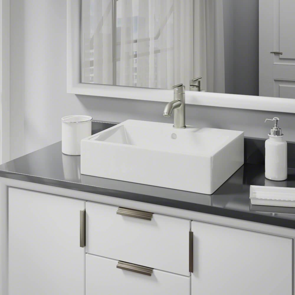 Alternate Image for Rene 21" Rectangle Porcelain Bathroom Sink, Biscuit, with Faucet, R2-5018-B-R9-7009-BN