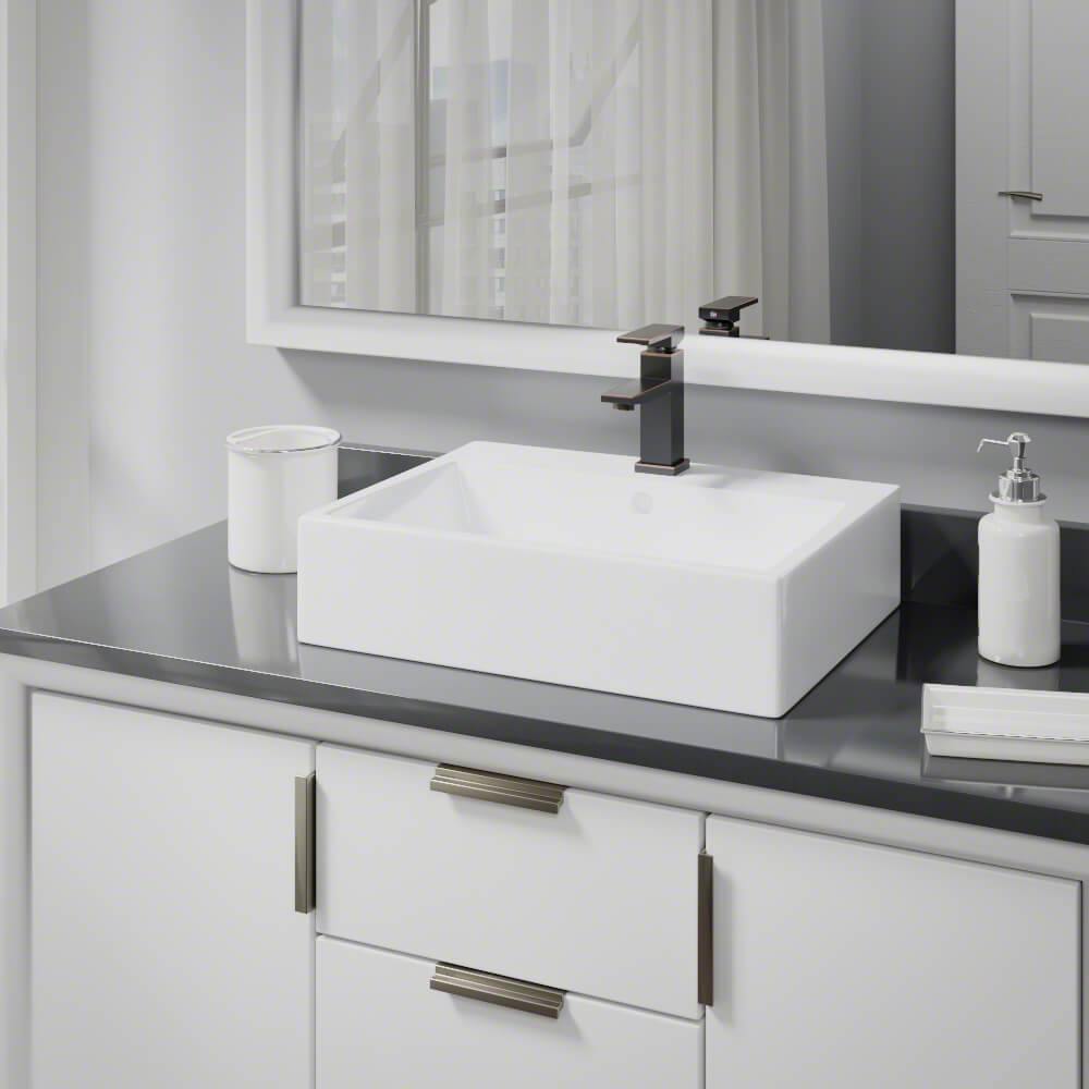 Alternate Image for Rene 21" Rectangle Porcelain Bathroom Sink, White, with Faucet, R2-5018-W-R9-7002-ABR