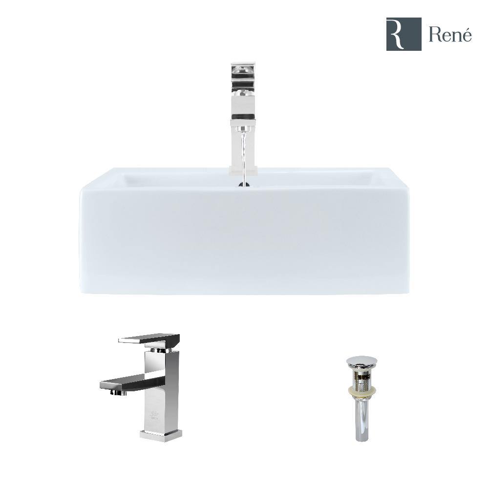 Alternate Image for Rene 21" Rectangle Porcelain Bathroom Sink, White, with Faucet, R2-5018-W-R9-7002-C