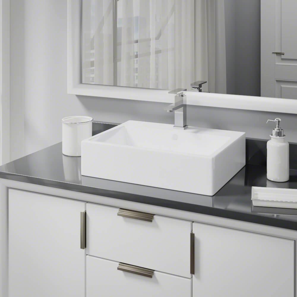 Alternate Image for Rene 21" Rectangle Porcelain Bathroom Sink, White, with Faucet, R2-5018-W-R9-7002-C