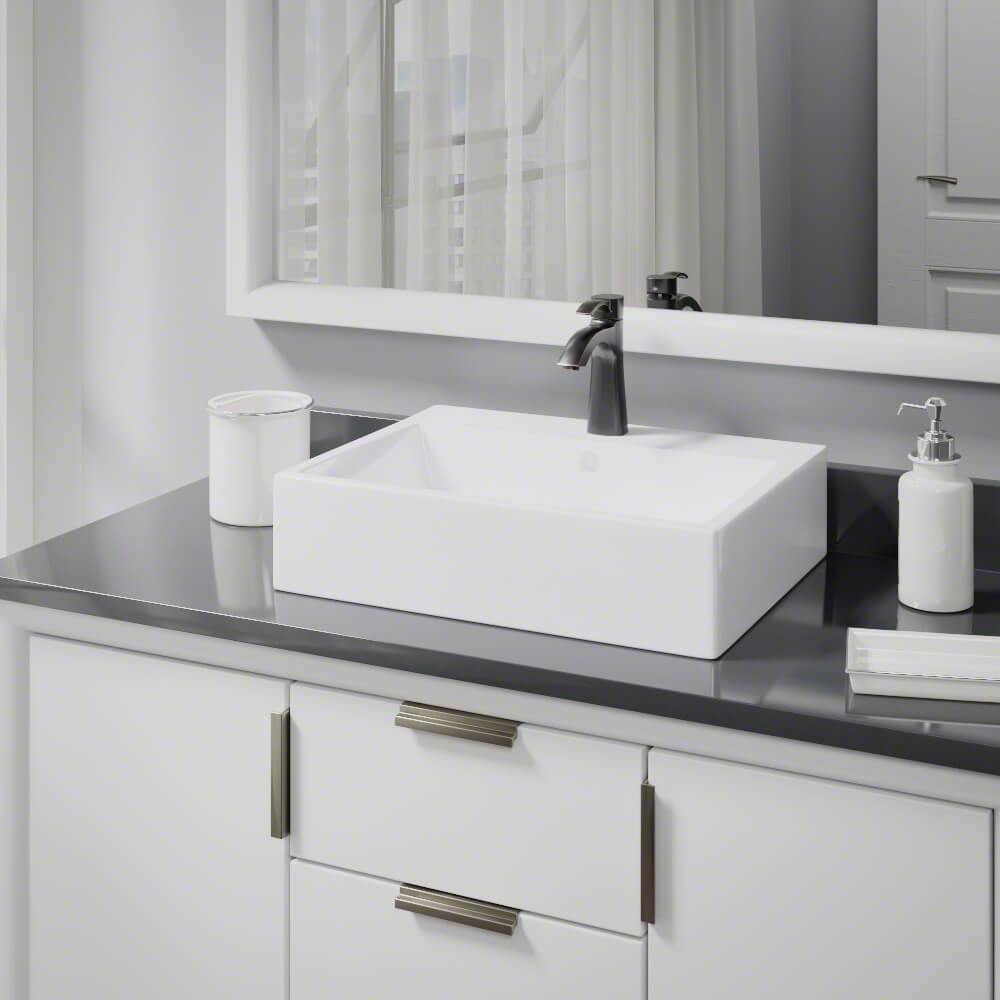 Alternate Image for Rene 21" Rectangle Porcelain Bathroom Sink, White, with Faucet, R2-5018-W-R9-7005-ABR