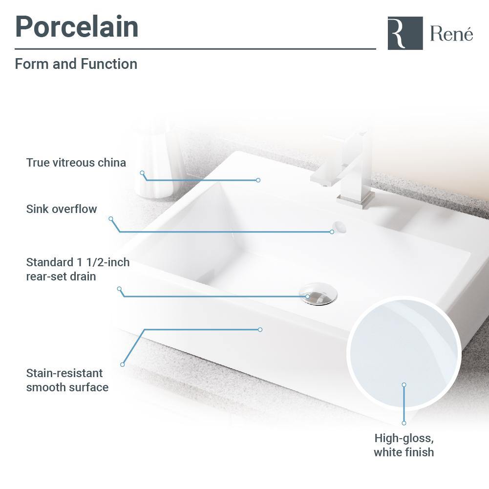 Rene 21" Rectangle Porcelain Bathroom Sink, White, with Faucet, R2-5018-W-R9-7005-C - The Sink Boutique