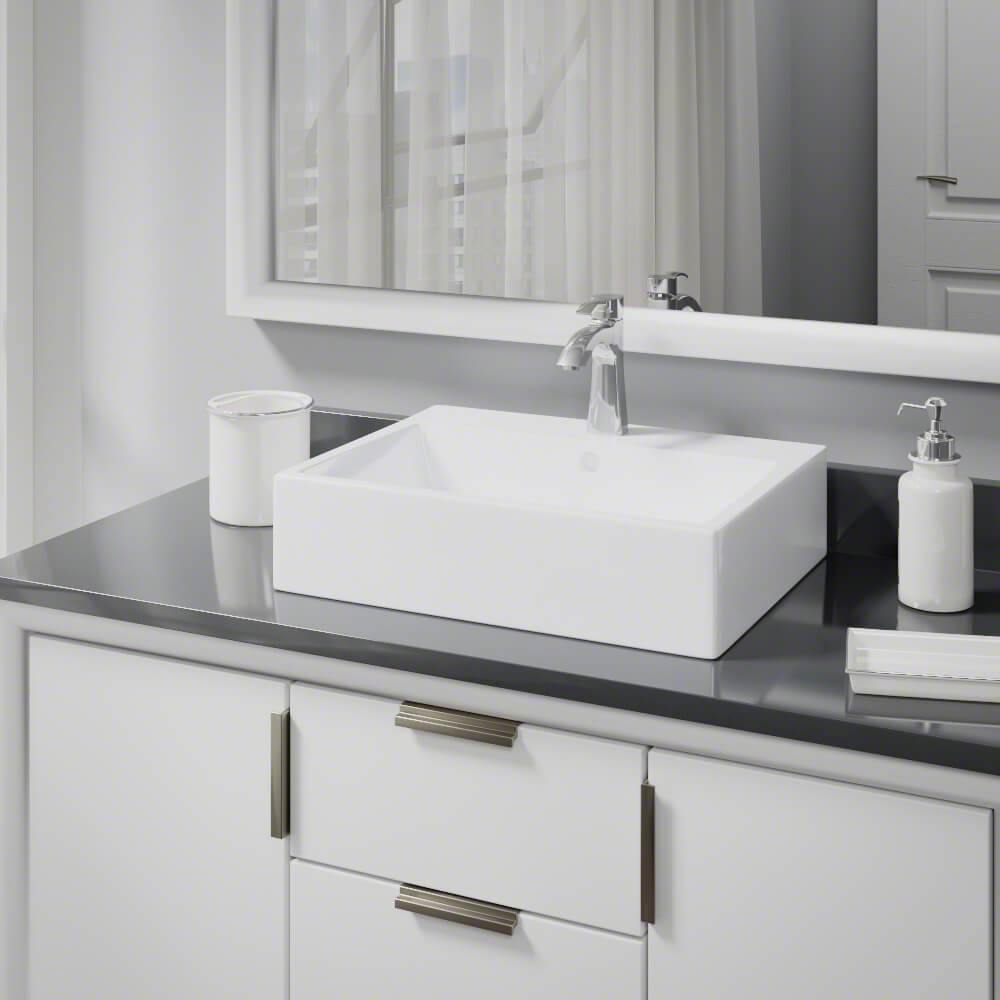 Alternate Image for Rene 21" Rectangle Porcelain Bathroom Sink, White, with Faucet, R2-5018-W-R9-7005-C