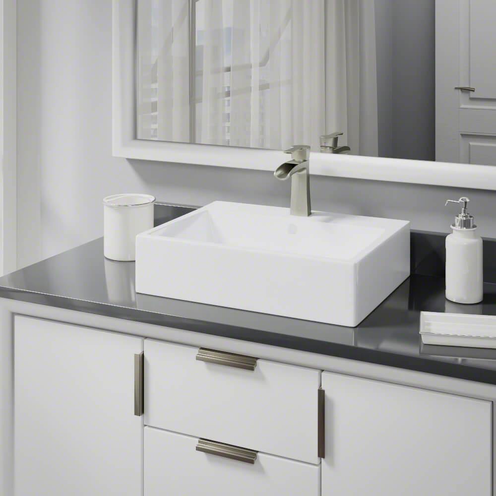Alternate Image for Rene 21" Rectangle Porcelain Bathroom Sink, White, with Faucet, R2-5018-W-R9-7008-BN